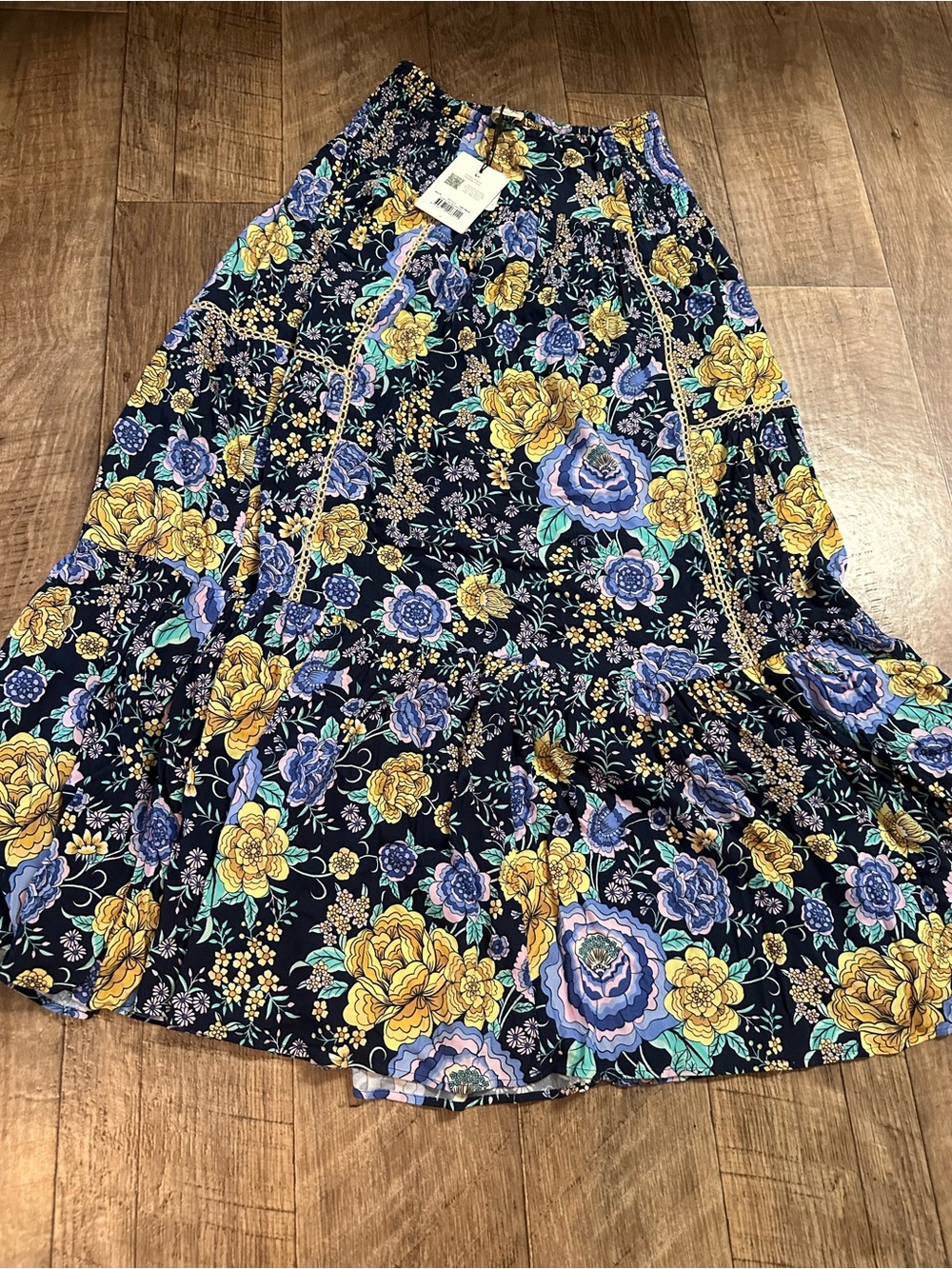 Spell Floral Tiered Maxi Skirt - Navy, Yellow & Purple